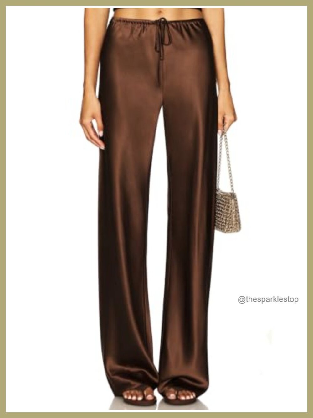 Satin Wide Leg Pants High Waisted Drawstring Loose Straight Trousers